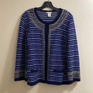 Oscar de la Renta Size Large Wool Beaded Cardigan